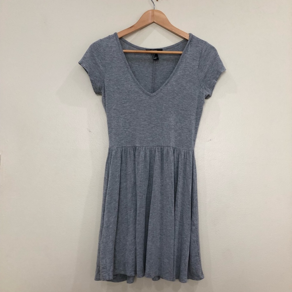 Grey V-Neck Short Sleeve Dress, Small II Forever21